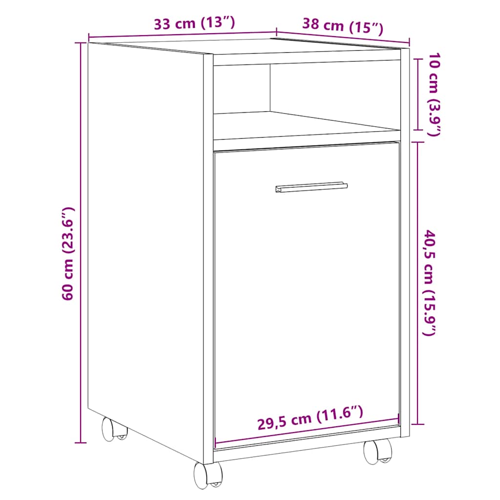 Cabinet With Wheels 33X38X60 Cm Engineered Wood