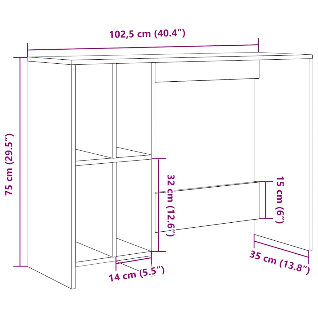 Desk 102.5X35X75 Cm Engineered Wood