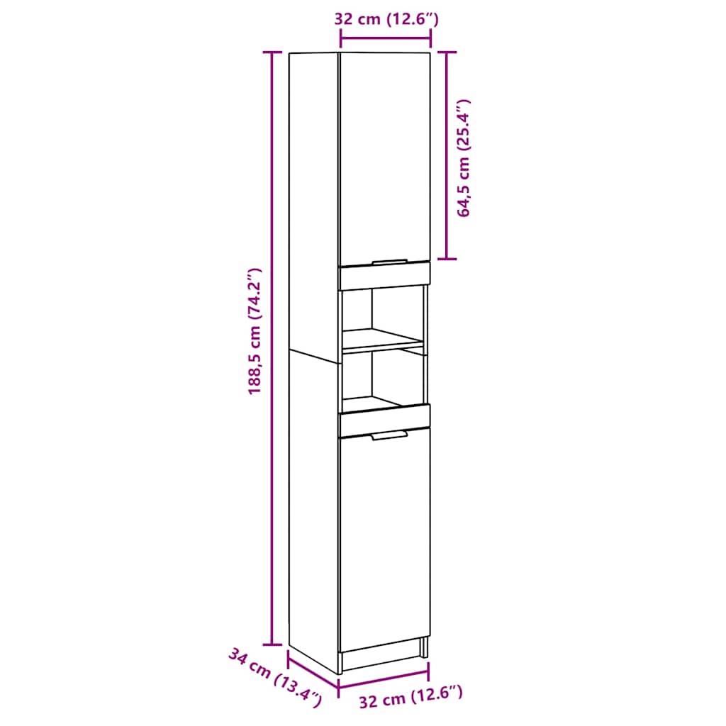 Bathroom Cabinet Concrete Grey 32X34X188.5 Cm Engineered Wood