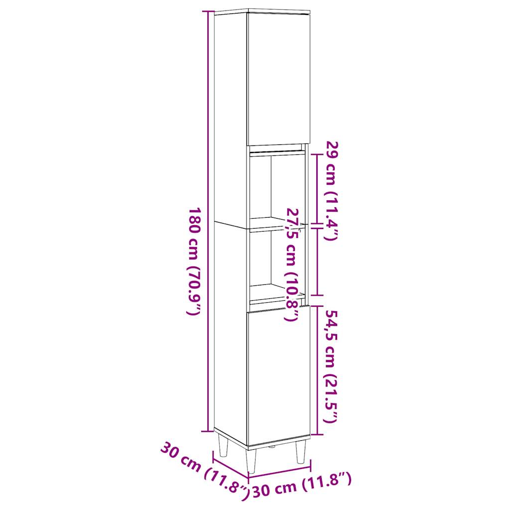 Bathroom Cabinet 30X30X190 Cm Engineered Wood