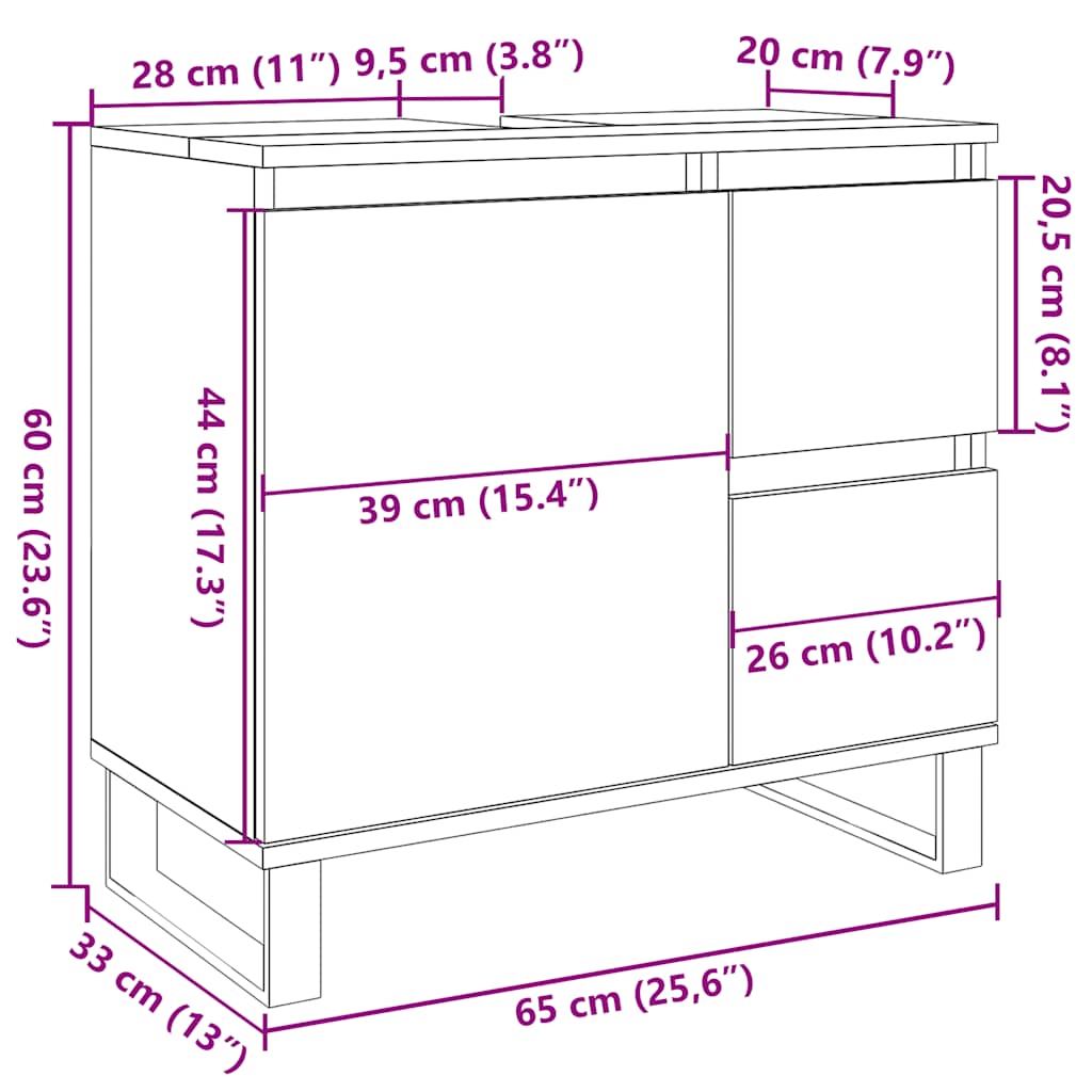 Bathroom Sink Cabinet Concrete Grey 65X33X60 Cm Engineered Wood