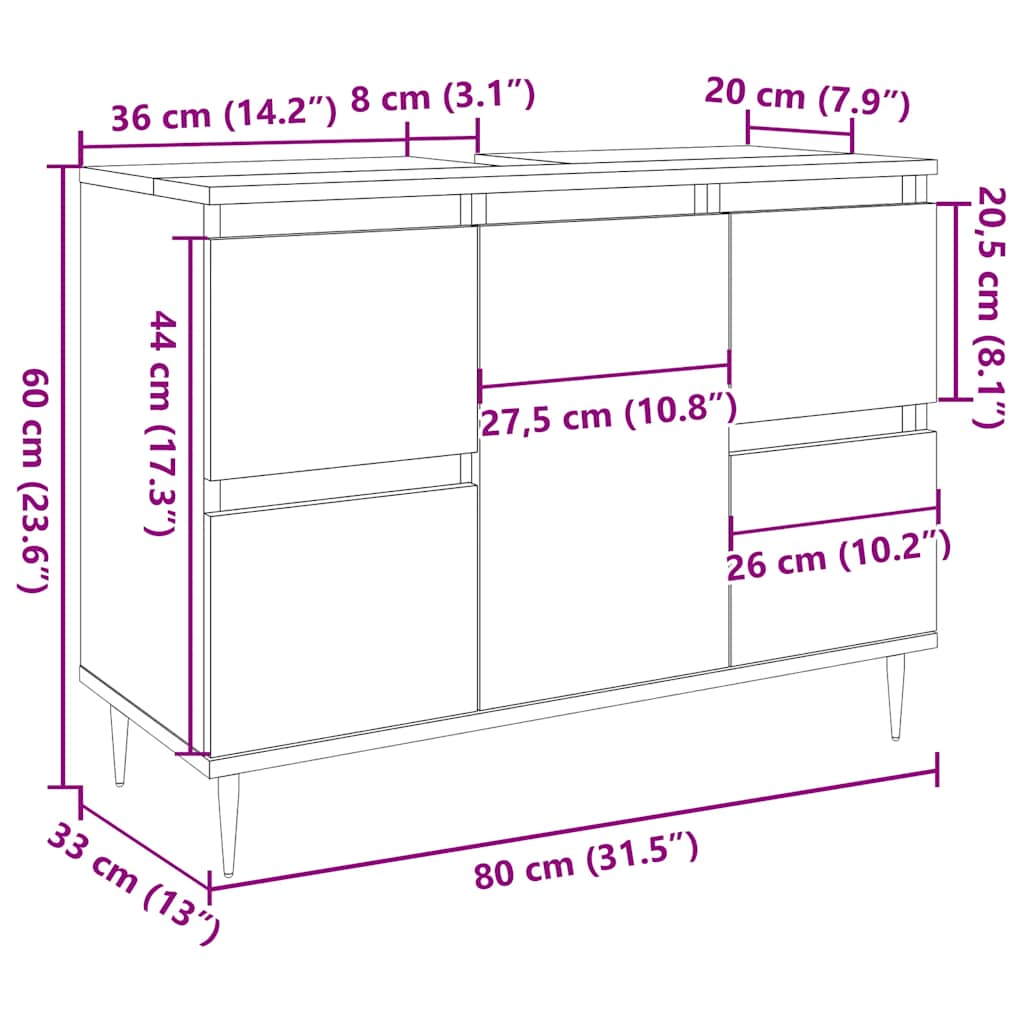 Bathroom Cabinet Concrete Grey 80X33X60 Cm Engineered Wood