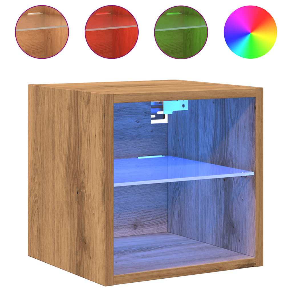 Tv Wall Cabinet With Led Lights 30X28.5X Artisan Oak