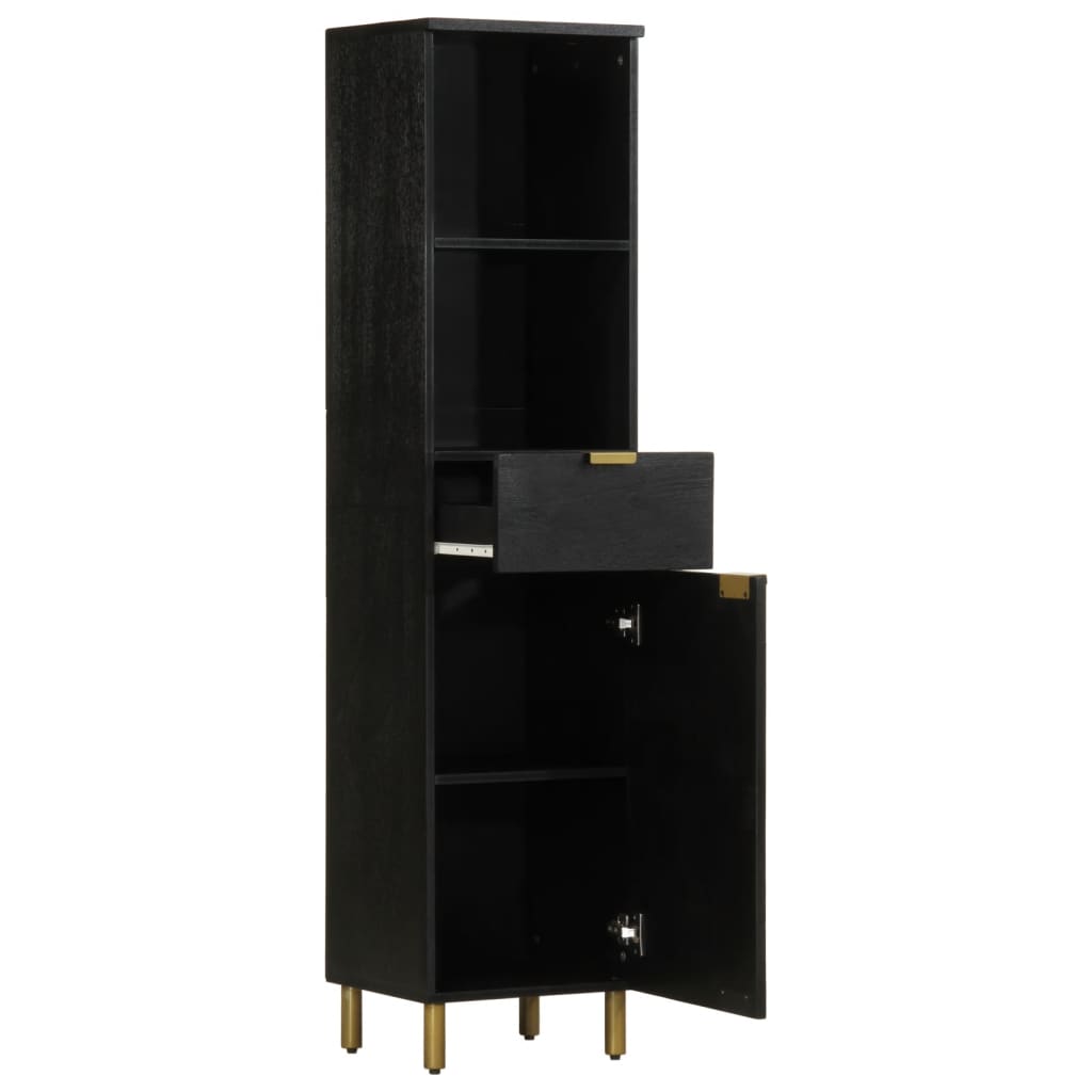 Bathroom Cabinet Black 38X33X160 Cm Solid Wood Mango