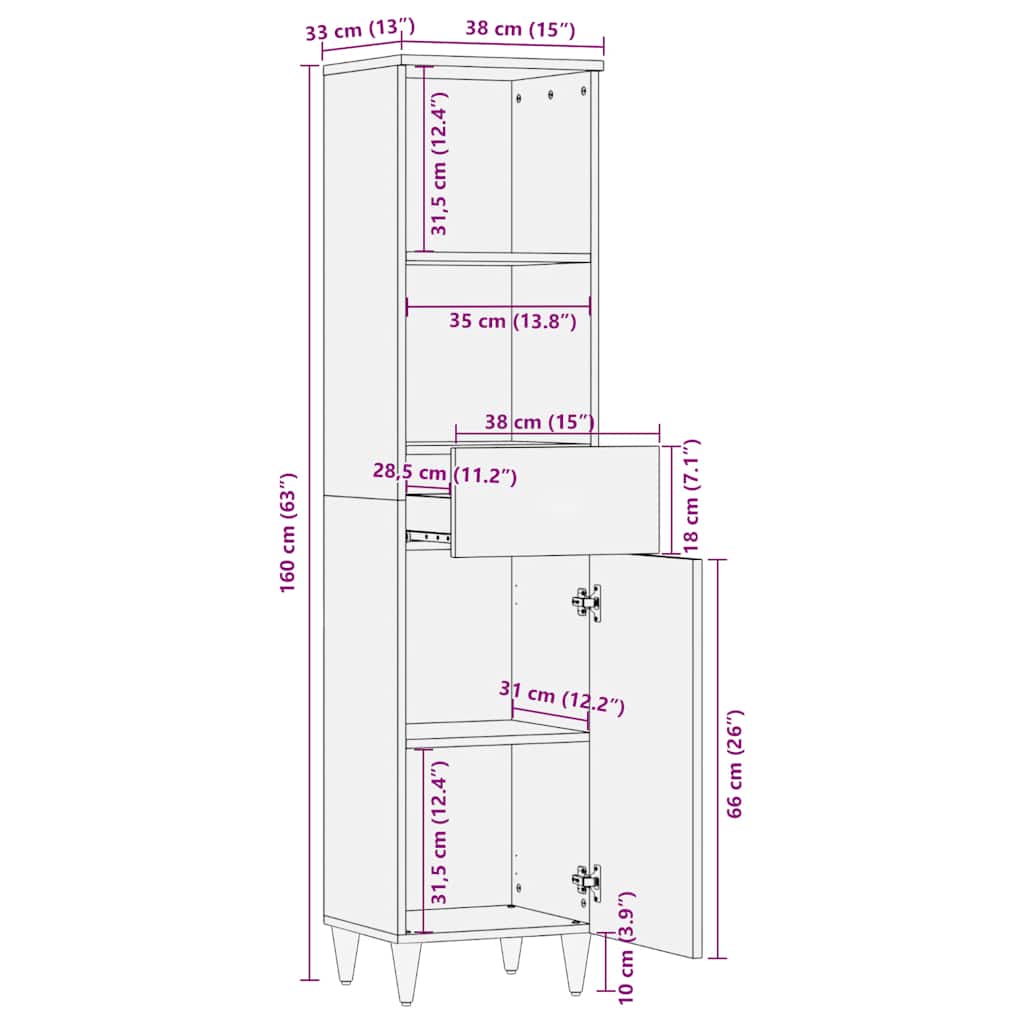 Bathroom Cabinet 38X33X160 Cm Solid Wood Mango