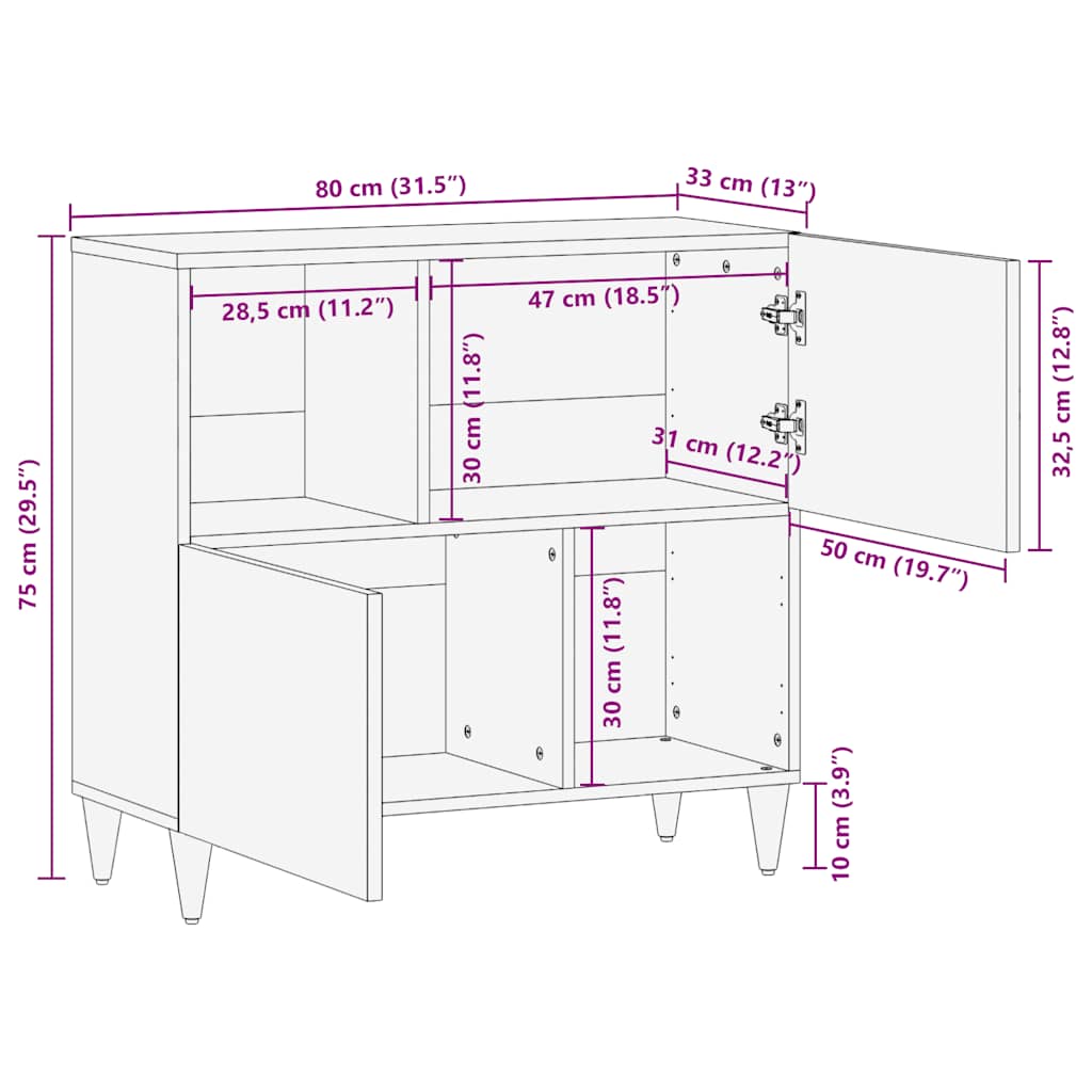 Sideboard 80X33X75 Cm Solid Wood Mango