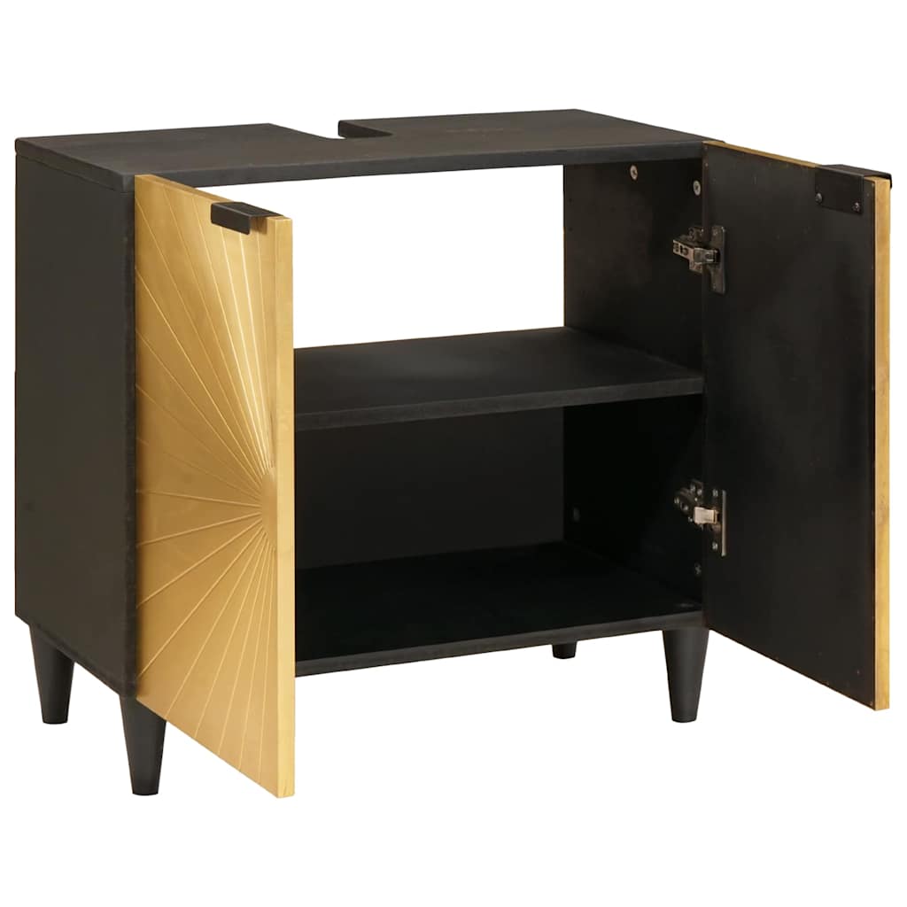 Sink Cabinet Black And Gold 62 X 33 X 58 Cm Solid Mango Wood