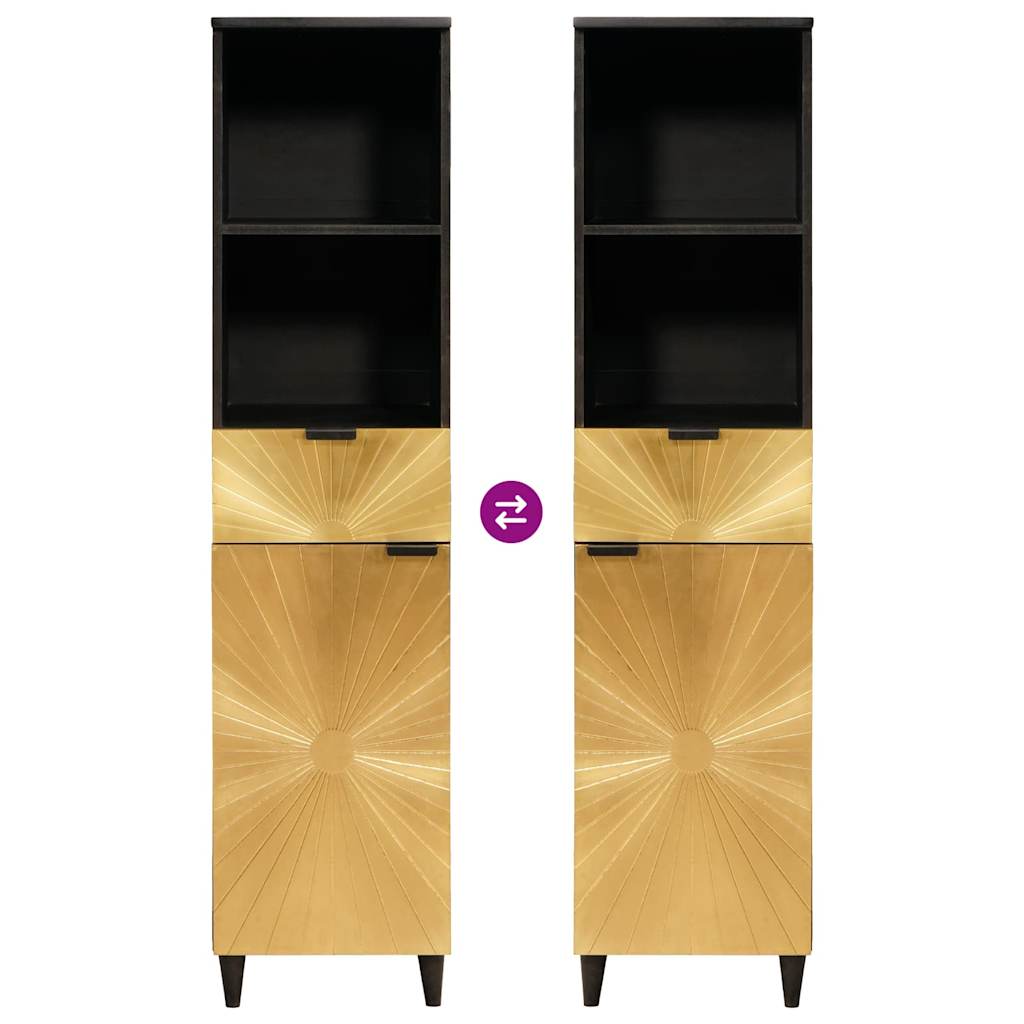 Bathroom Cabinet With Drawer Black And Gold 38 X 33 X 160 Cm