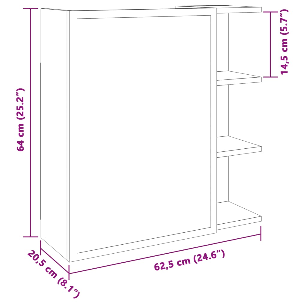 Bathroom Mirror Cabinet 62.5X20.5X64 Cm Engineered Wood