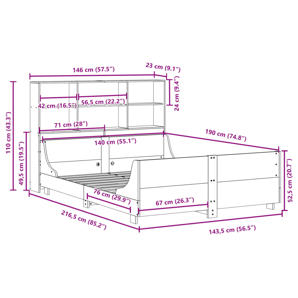 Bookcase Bed Without Mattress Solid Wood