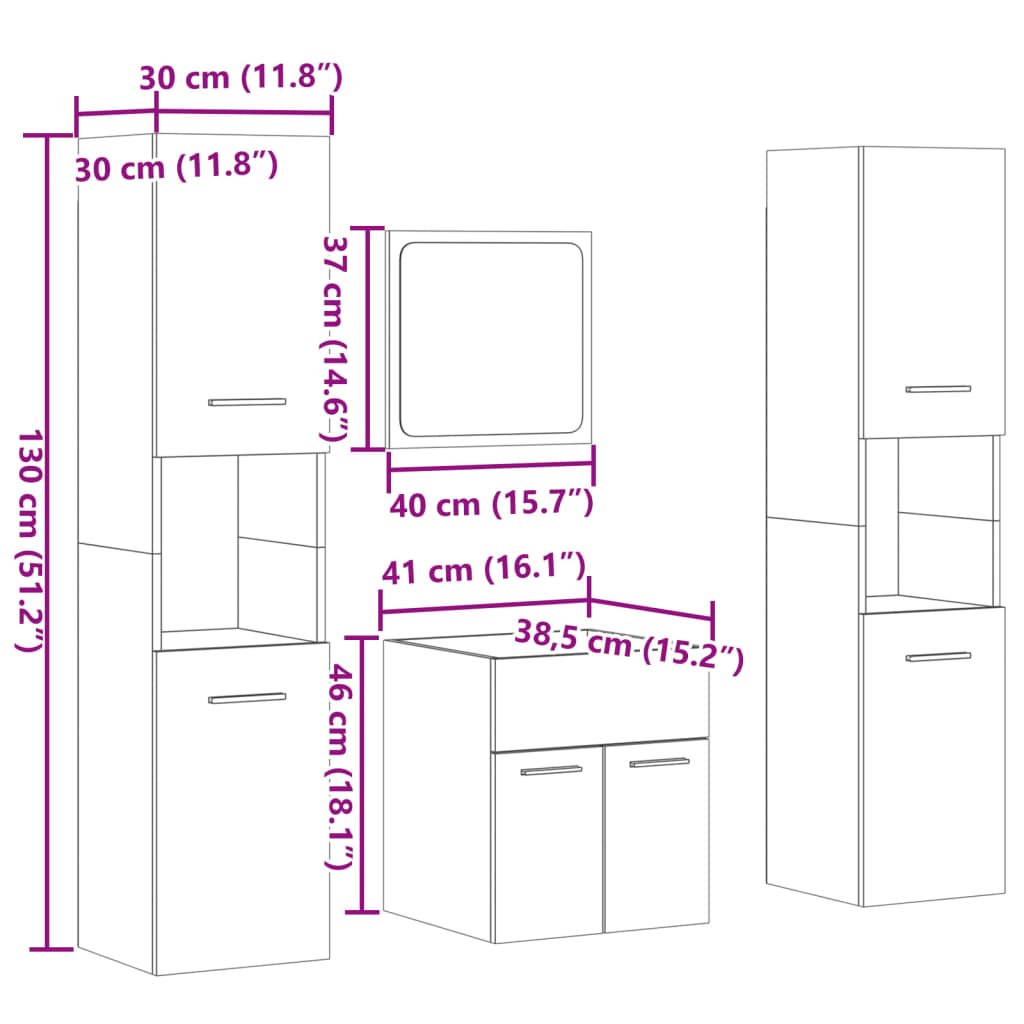 4 Piece Bathroom Furniture Set Engineered Wood