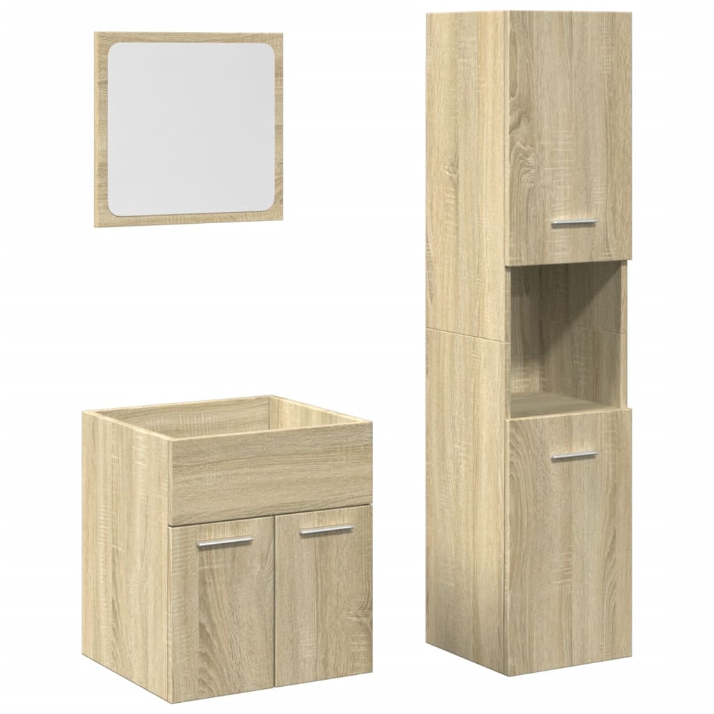 3 Piece Bathroom Furniture Set Engineered Wood