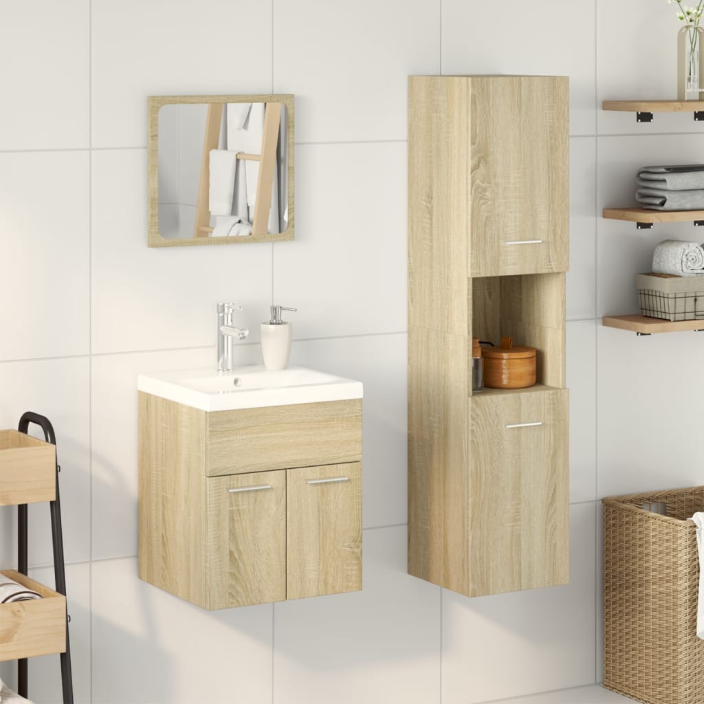3 Piece Bathroom Furniture Set Engineered Wood