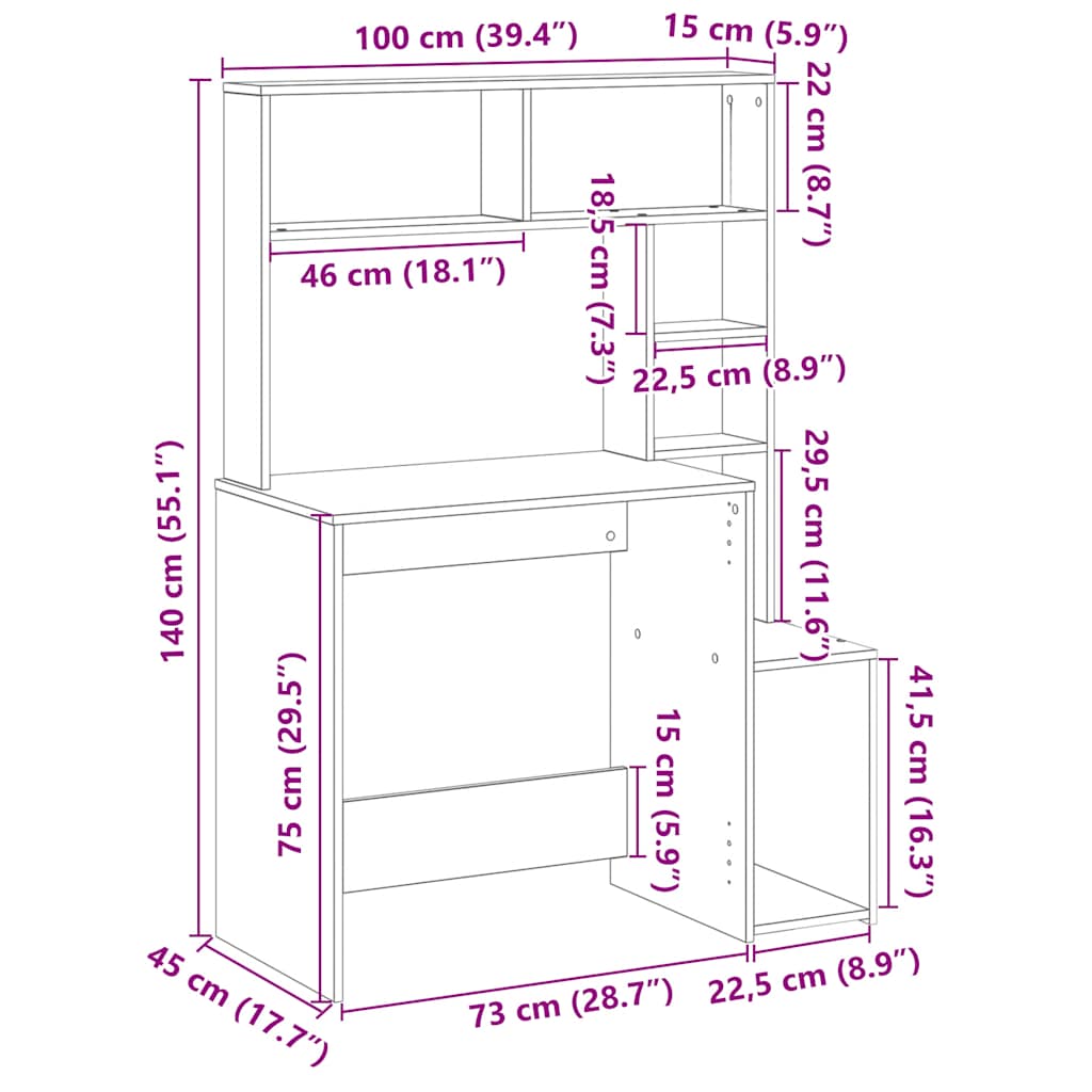 Desk With Shelves 100X45X140 Cm Engineered Wood