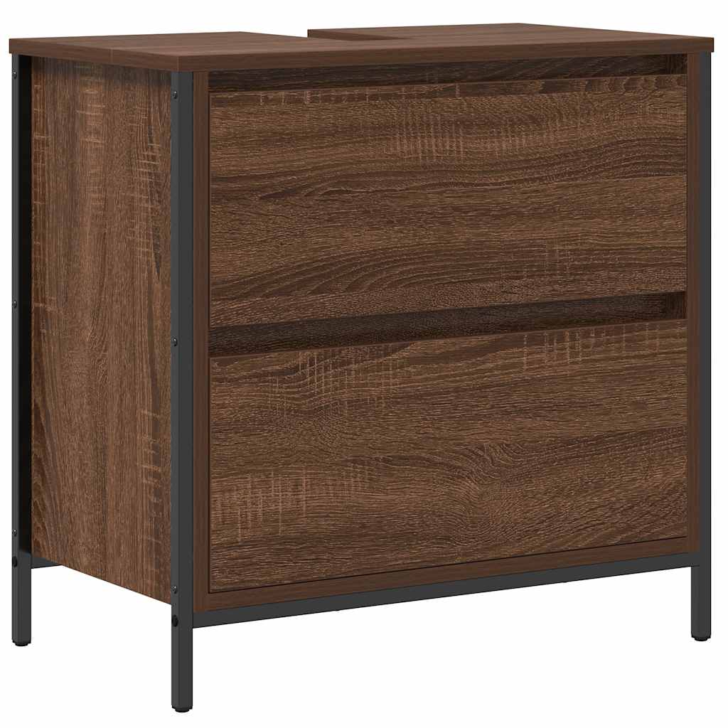 Bathroom Basin Cabinet With Drawers Brown Oak 60X34.5X60 Cm