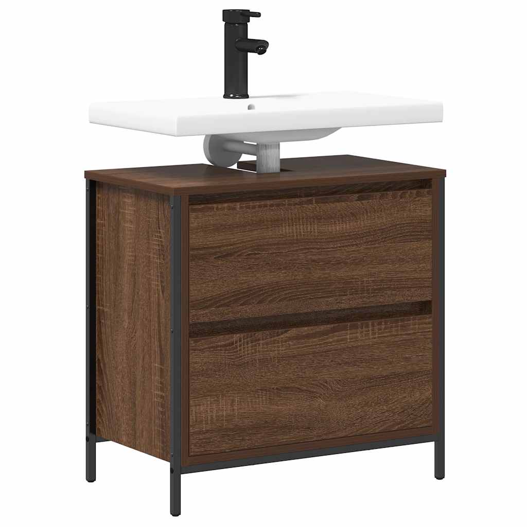 Bathroom Basin Cabinet With Drawers Brown Oak 60X34.5X60 Cm