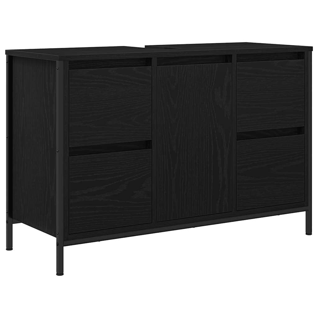 Basin Cabinet With Drawers Black Oak 90X34.5X60 Cm