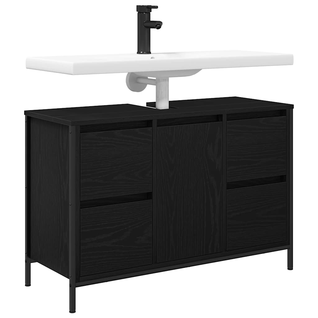 Basin Cabinet With Drawers Black Oak 90X34.5X60 Cm