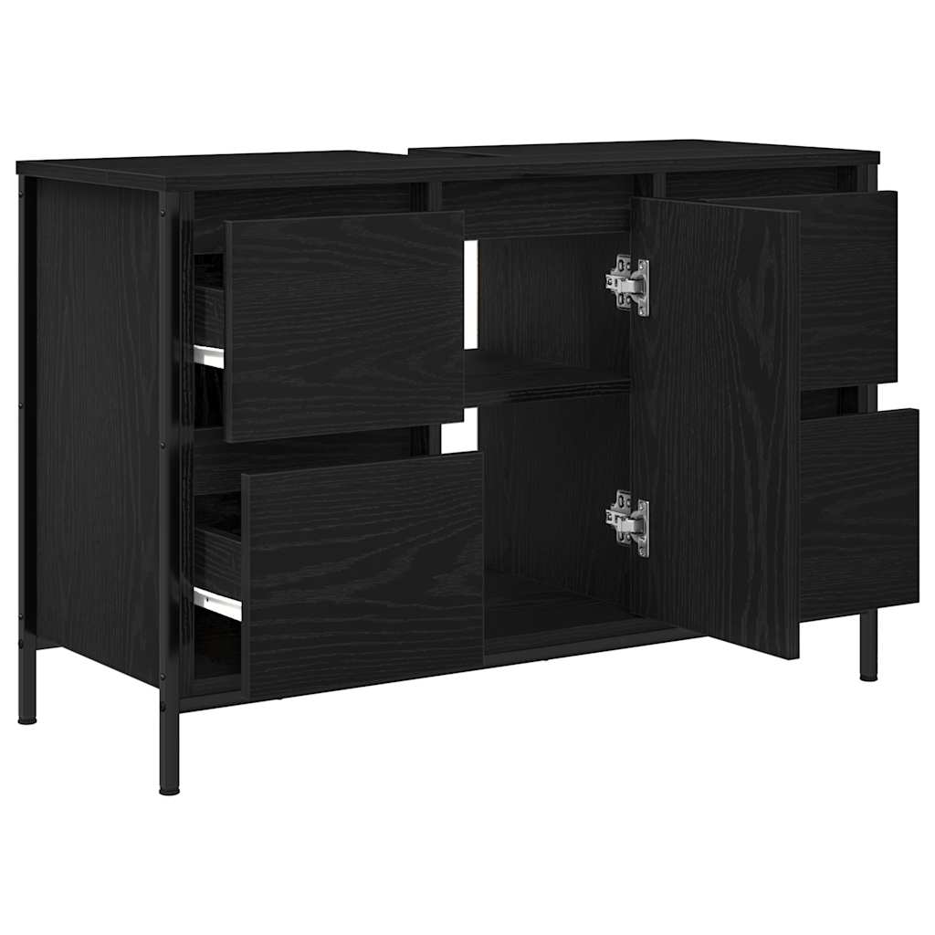 Basin Cabinet With Drawers Black Oak 90X34.5X60 Cm