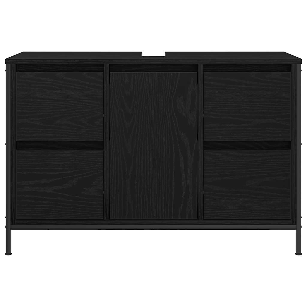 Basin Cabinet With Drawers Black Oak 90X34.5X60 Cm
