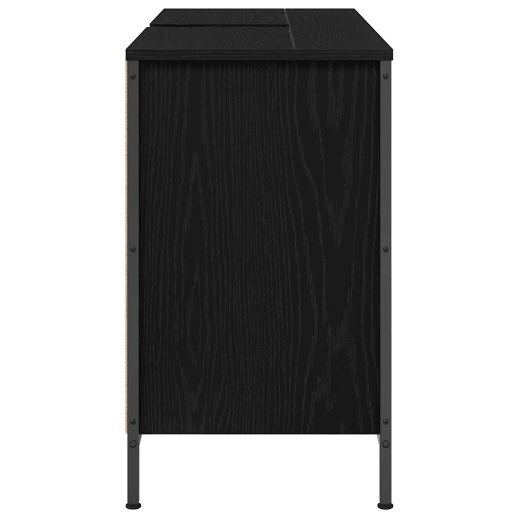 Basin Cabinet With Drawers Black Oak 90X34.5X60 Cm