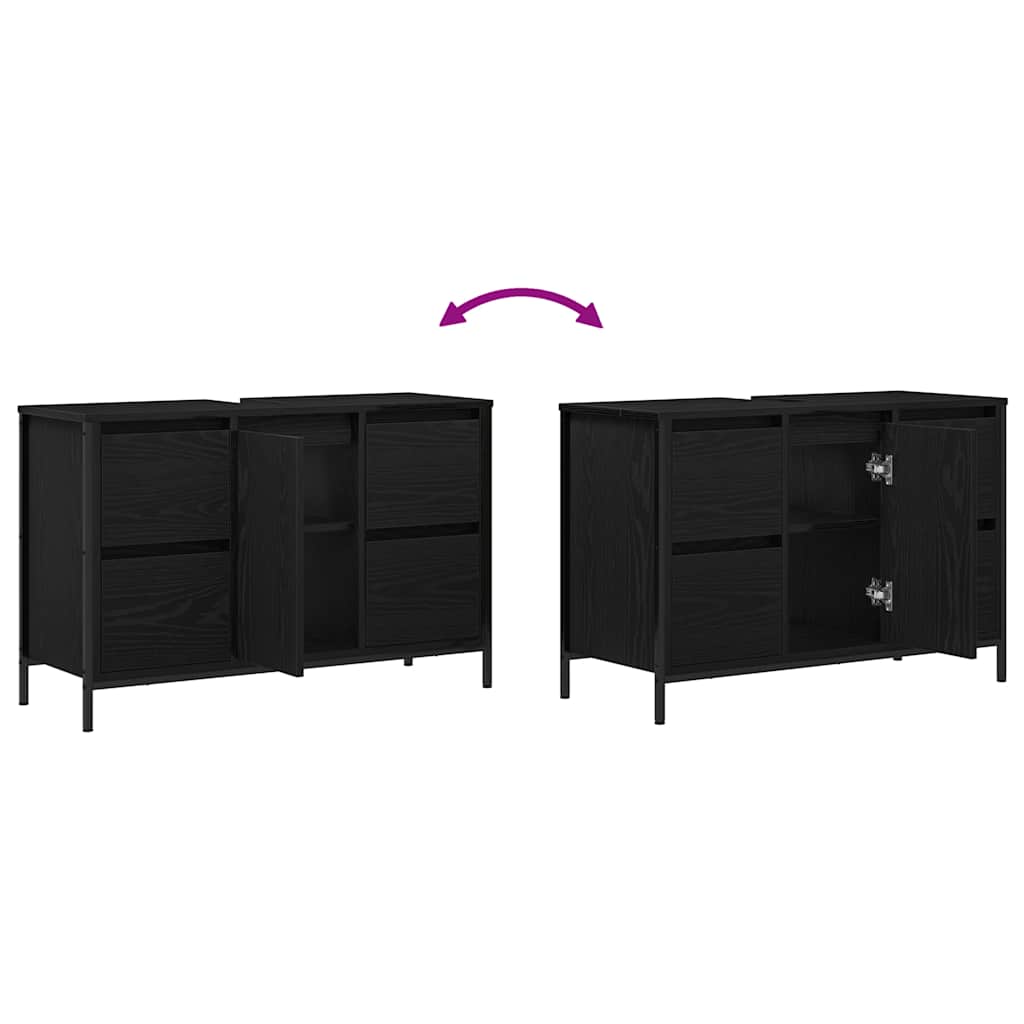 Basin Cabinet With Drawers Black Oak 90X34.5X60 Cm