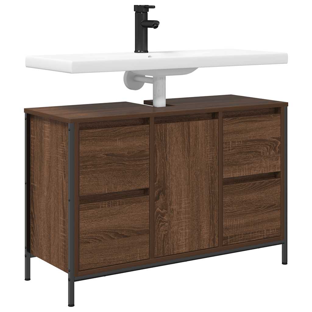 Basin Cabinet With Drawers Brown Oak 90X34.5X60 Cm