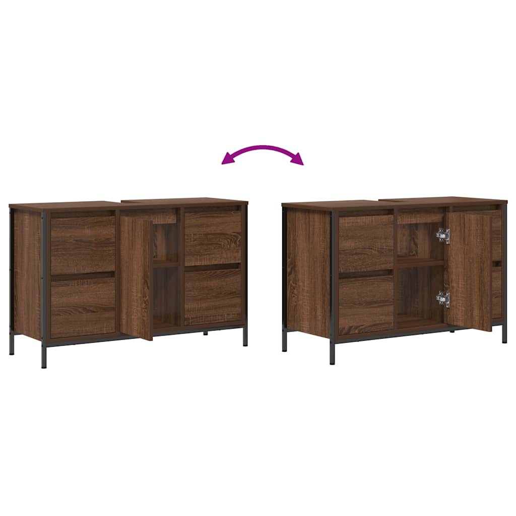 Basin Cabinet With Drawers Brown Oak 90X34.5X60 Cm