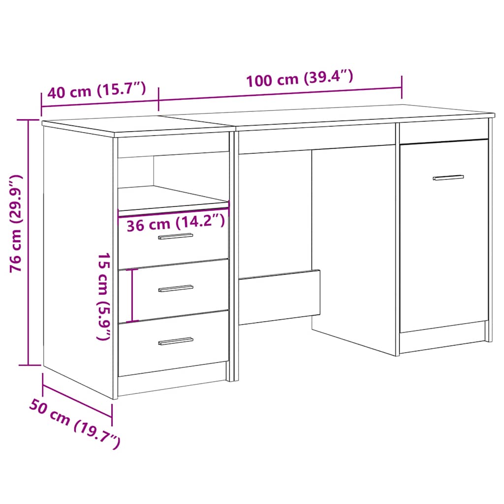Desk With Cabinet Engineered Wood