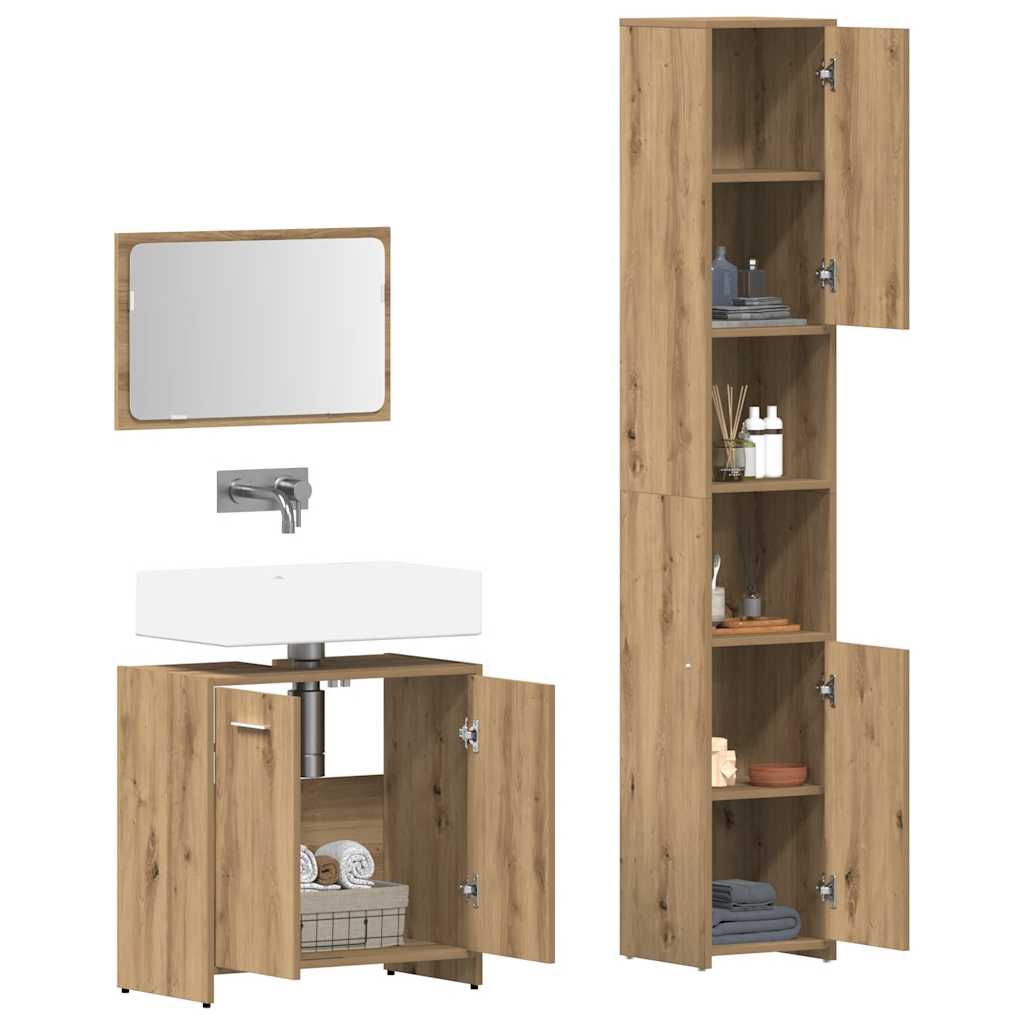 3 Piece Bathroom Furniture Set Engineered Wood