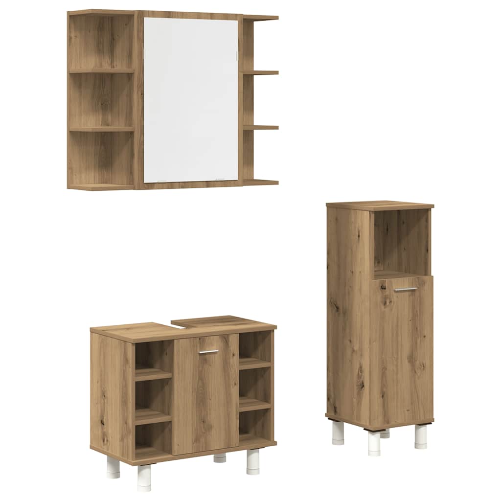 3 Piece Bathroom Furniture Set Engineered Wood