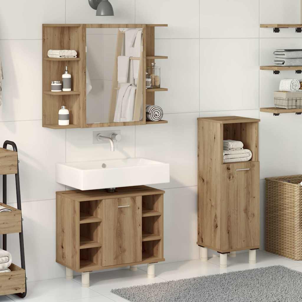 3 Piece Bathroom Furniture Set Engineered Wood