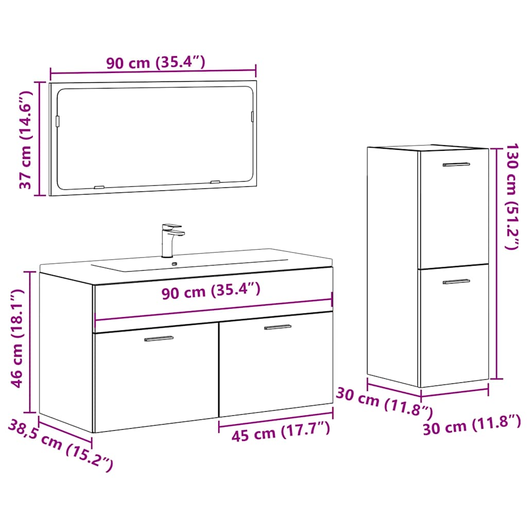4 Piece Bathroom Furniture Set Engineered Wood