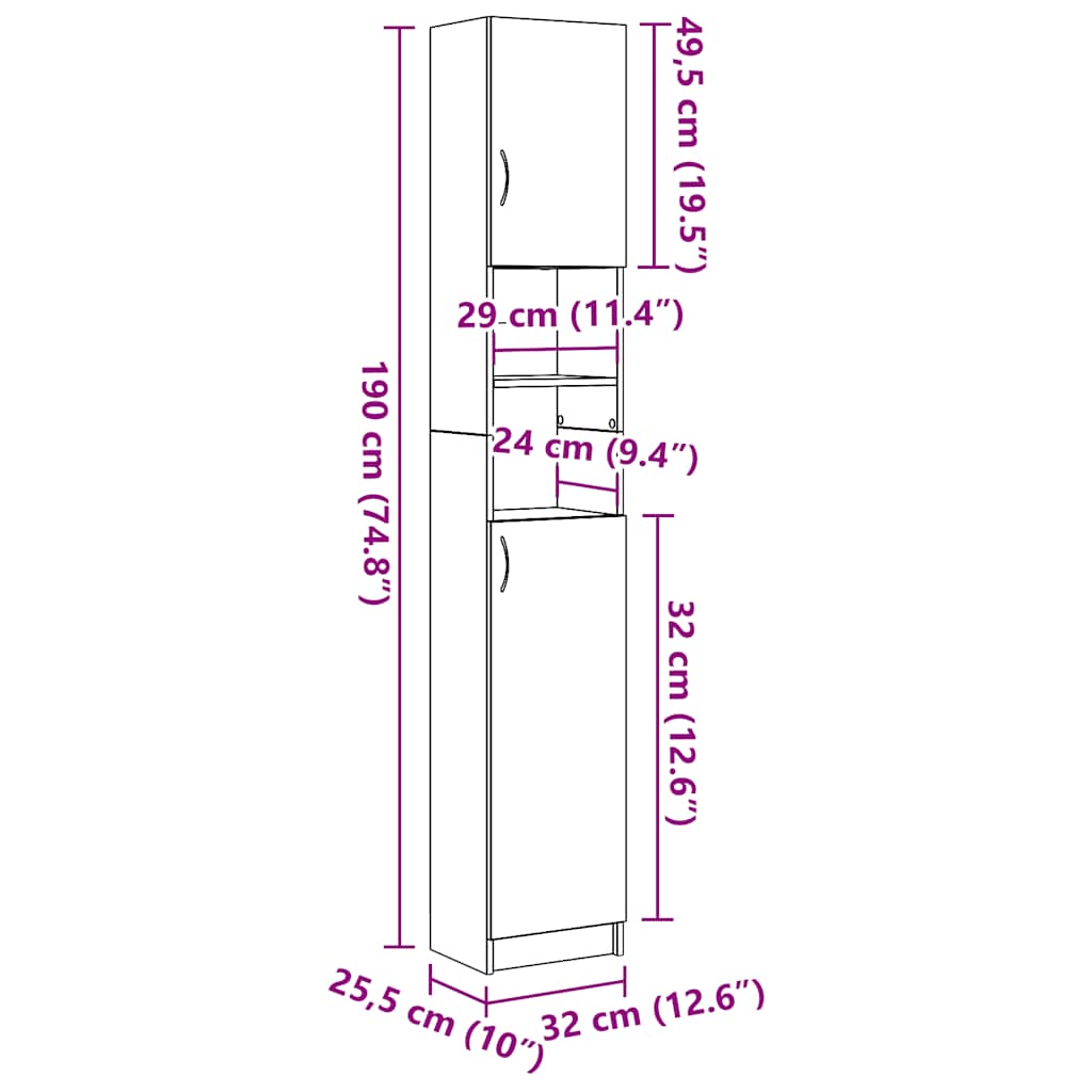 Bathroom Cabinet 32X25.5X190 Cm Engineered Wood