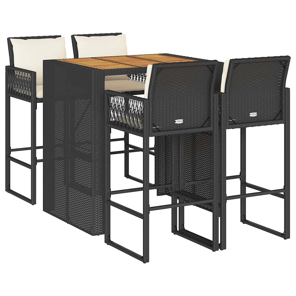 5 Piece Garden Bar Set With Cushions Poly Rattan Acacia
