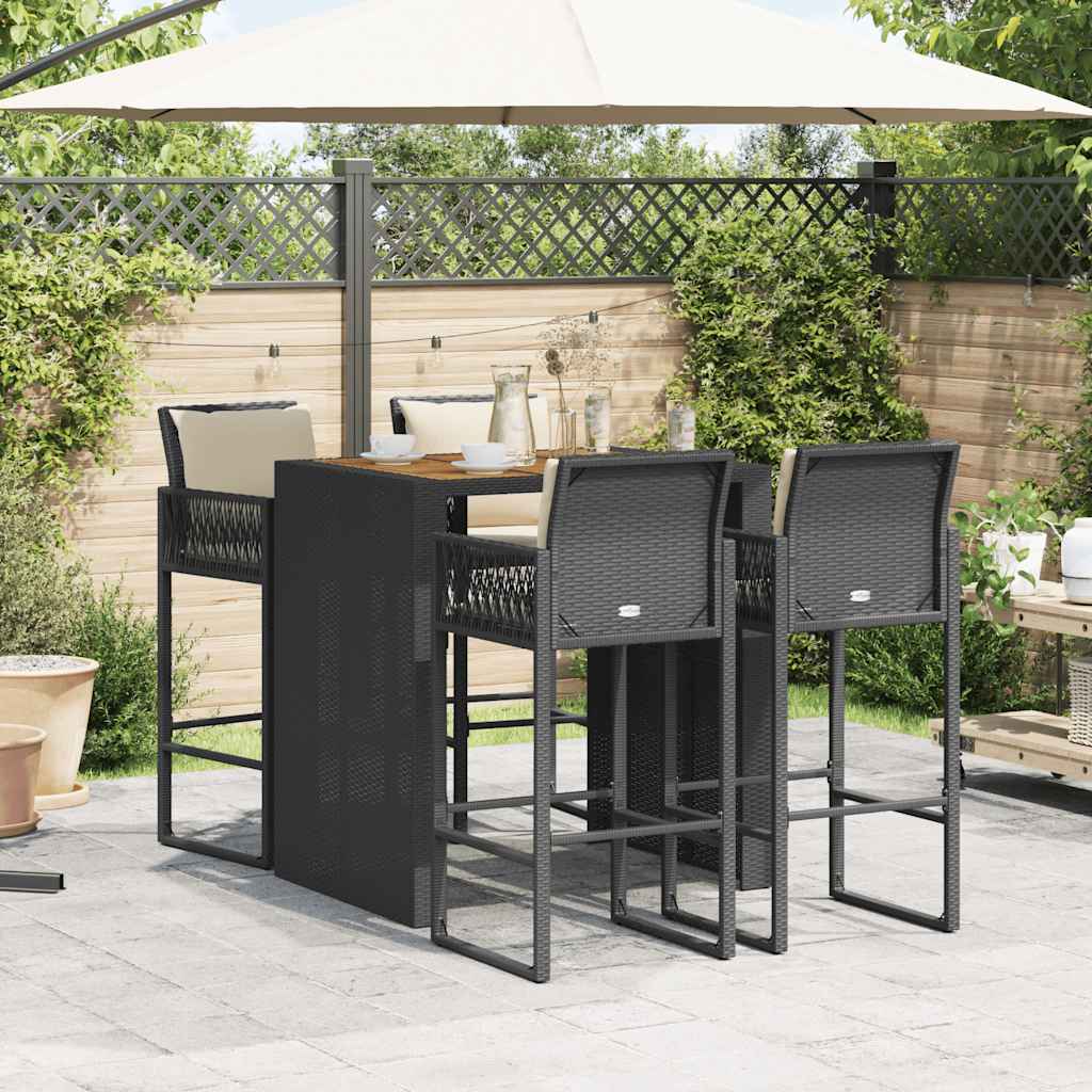 5 Piece Garden Bar Set With Cushions Poly Rattan Acacia