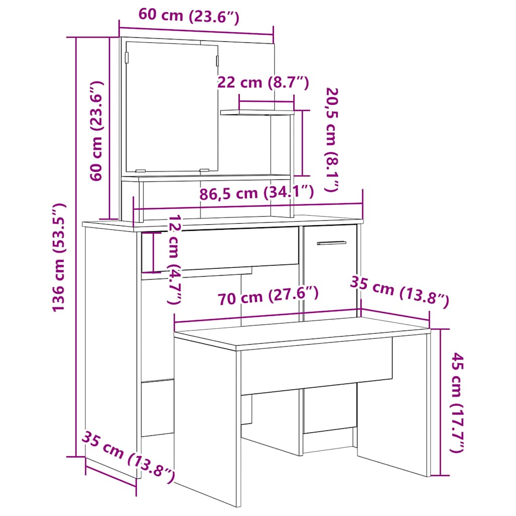 Dressing Table Set Engineered Wood