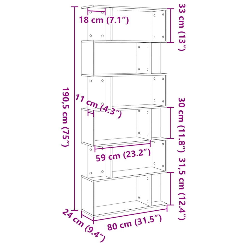 Bookcase 80X24X190.5 Cm Engineered Wood