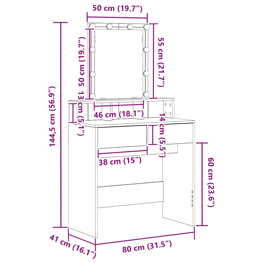 Dressing Table 80 X 41 X 144.5 Cm Engineered Wood