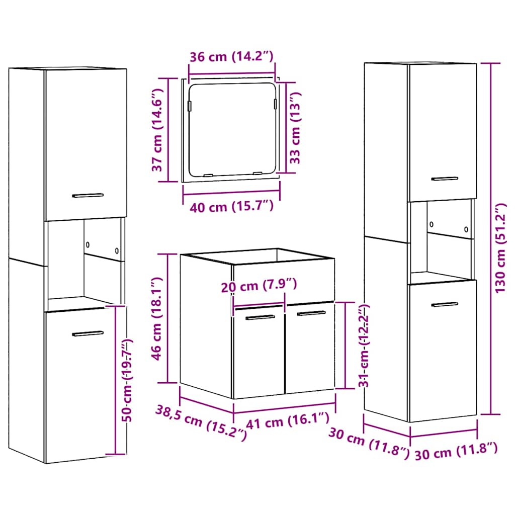 Bathroom Furniture Set 4 Pcs