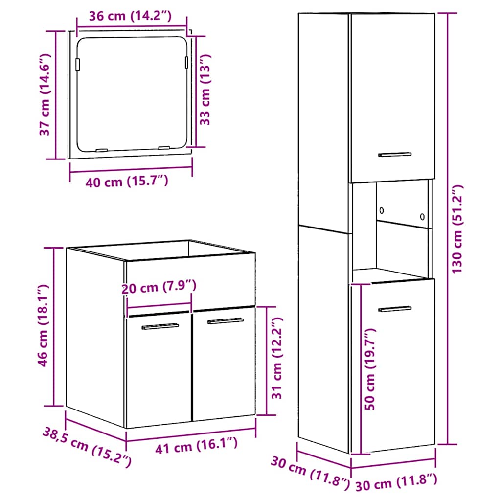 Bathroom Furniture Set 3 Pcs