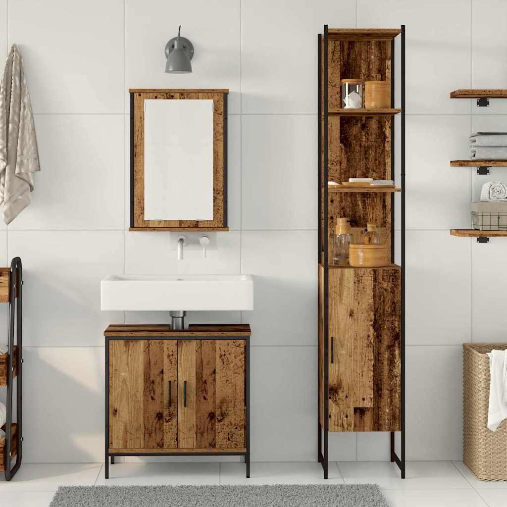 Bathroom Furniture Set With Door 3 Pcs Brown 33 X 33 X 185.5 Cm