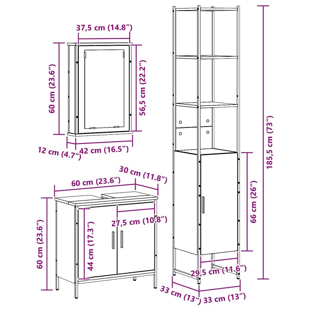 Bathroom Furniture Set With Door 3 Pcs Brown 33 X 33 X 185.5 Cm