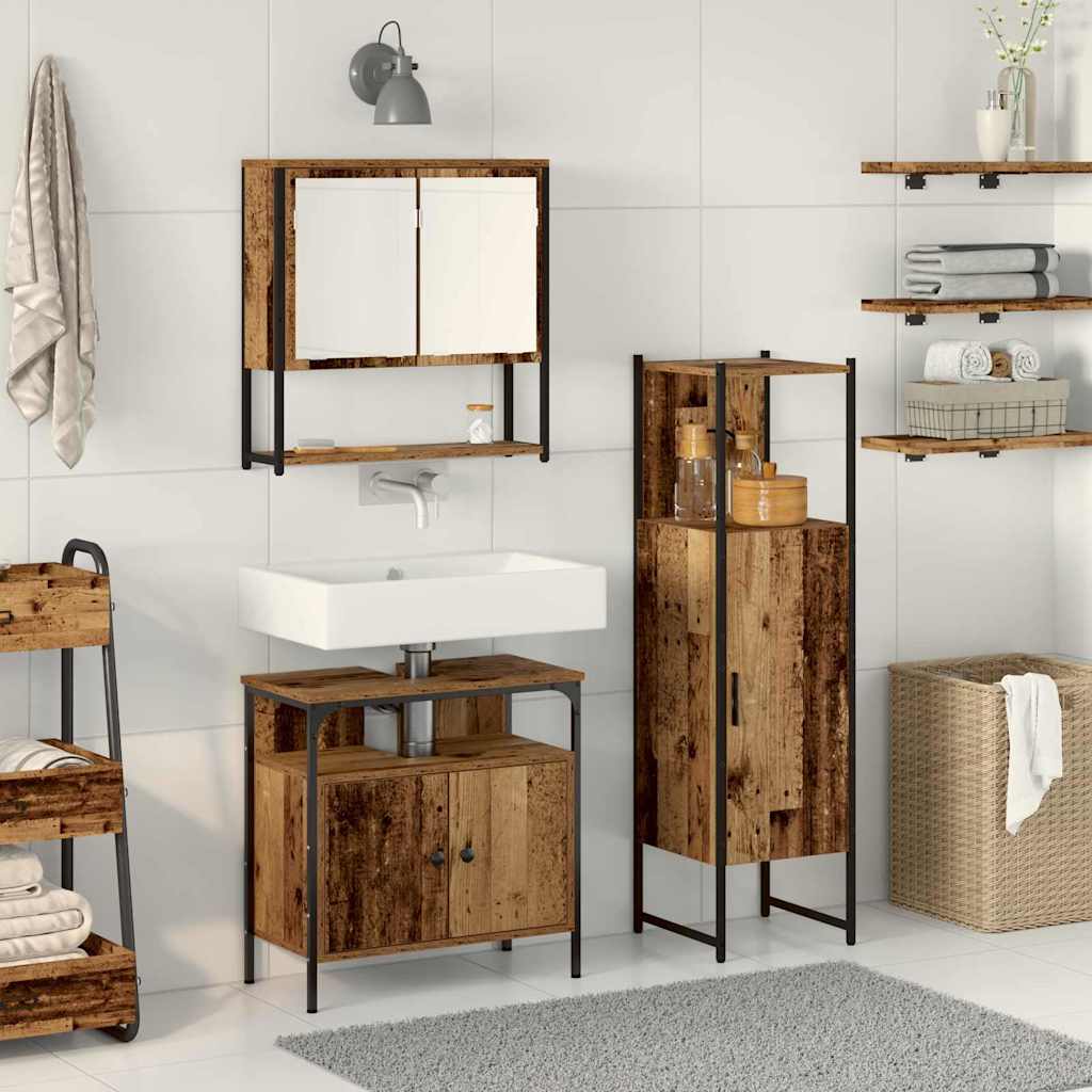 Bathroom Furniture Set With Door 3 Pcs Black 33 X 33 X 120.5 Cm