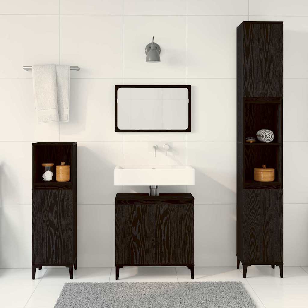 Bathroom Furniture Set With Door 3 Pcs Black 30 X 30 X 180 Cm