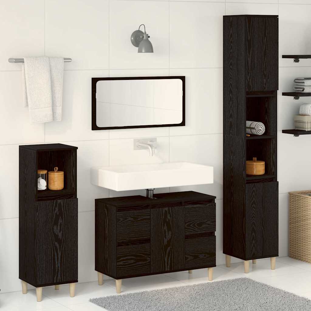 Bathroom Furniture Set With Drawer 3 Pcs Black 30 X 30 X 180 Cm