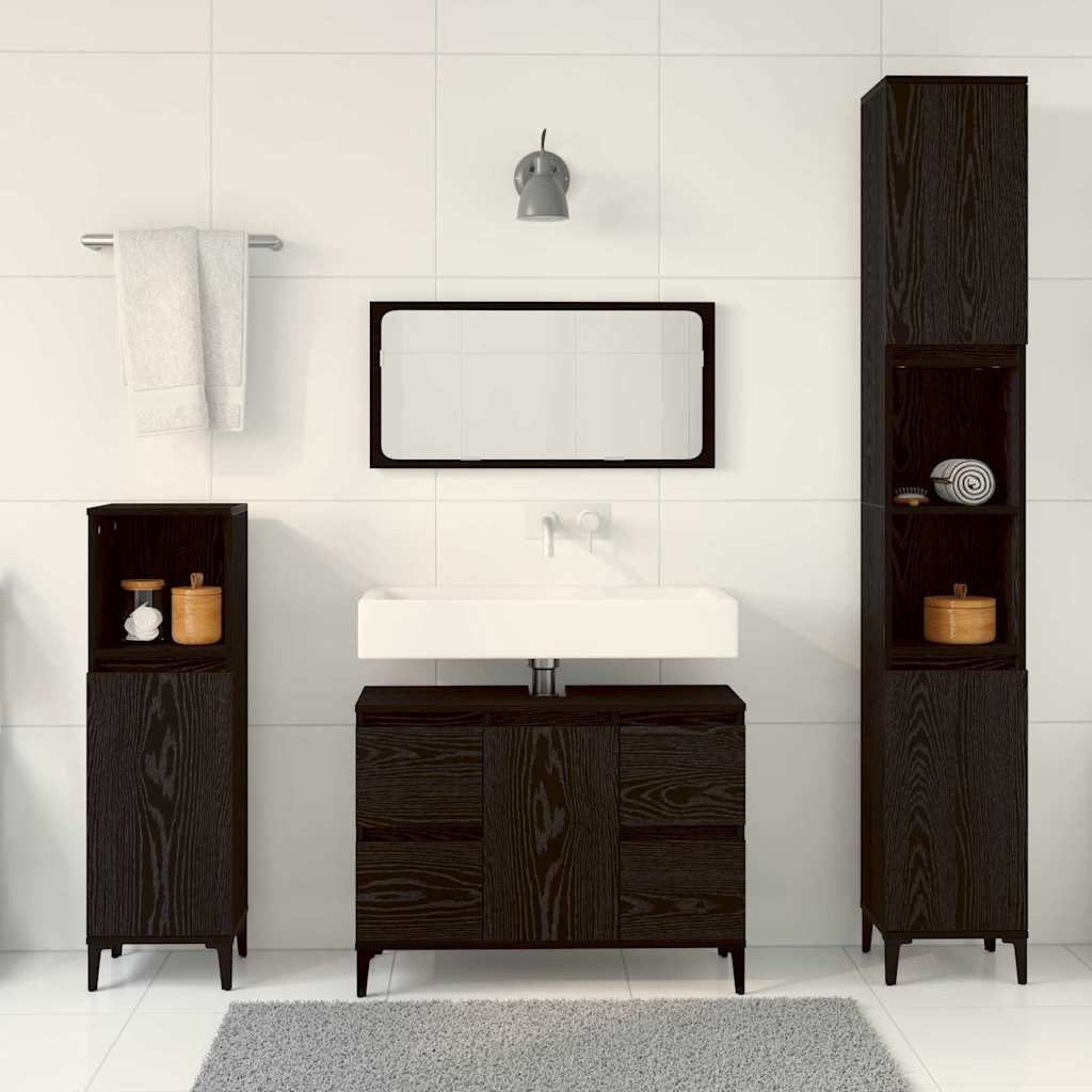 Bathroom Furniture Set With Drawer 3 Pcs Black 30 X 30 X 180 Cm