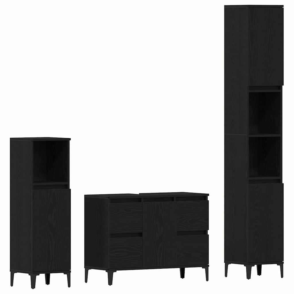 Bathroom Furniture Set With Drawer 3 Pcs Black 30 X 30 X 180 Cm