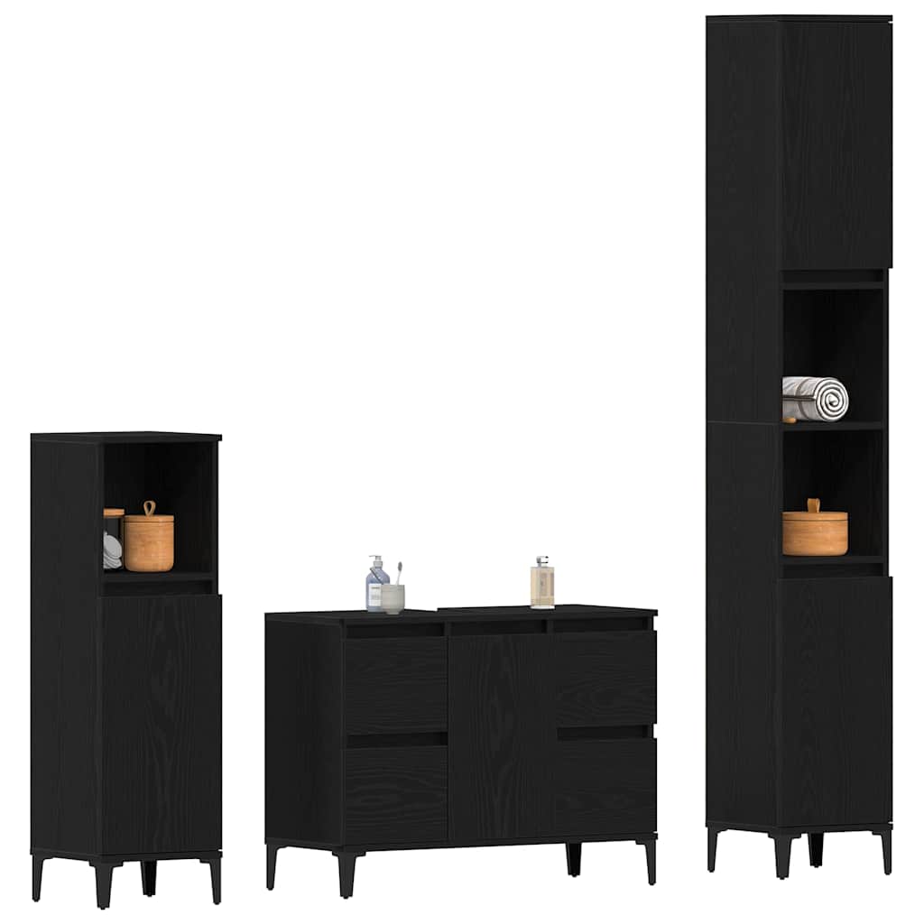 Bathroom Furniture Set With Drawer 3 Pcs Black 30 X 30 X 180 Cm