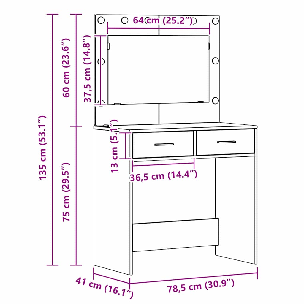 Dressing Table 3 Pcs Grey 40 X 41 X 75 Cm Engineered Wood